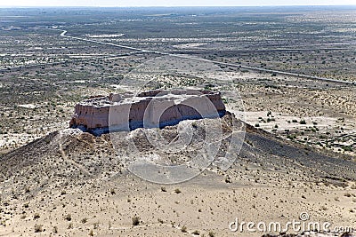 Ruins of fortress Ayaz Kala â€œIce Fortressâ€ ancient Khorezm, in the Kyzylkum desert in Uzbekistan Stock Photo